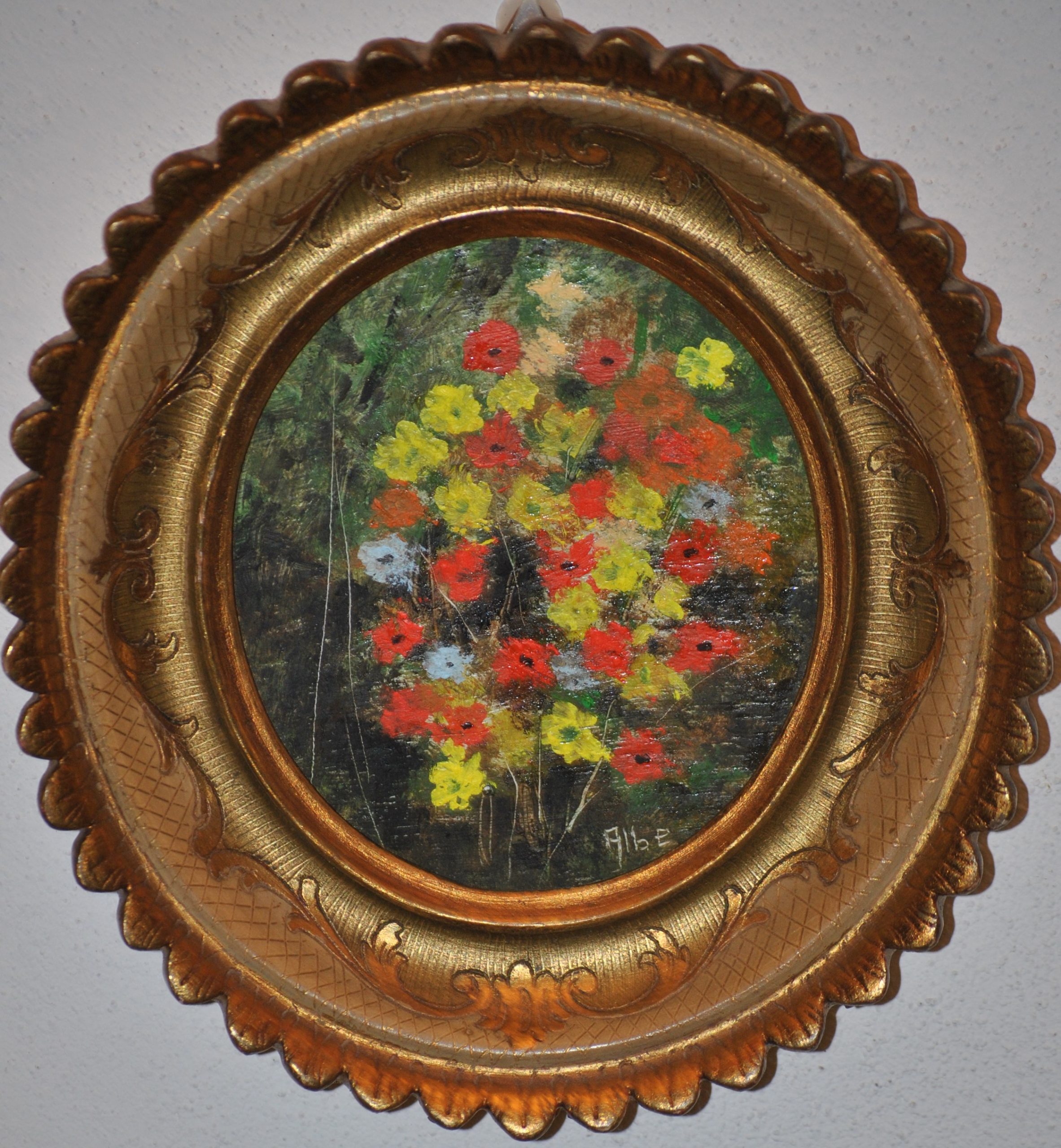 “Flowers”- olio su tavoletta ovale cm 10×11