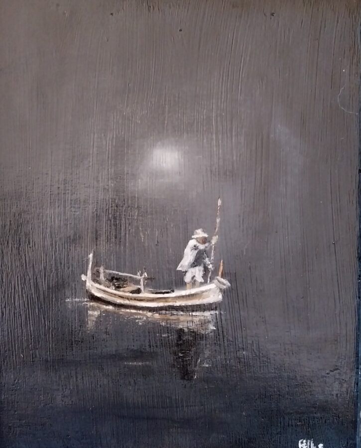 “A pesca di notte”- olio su tavola cm 18×24